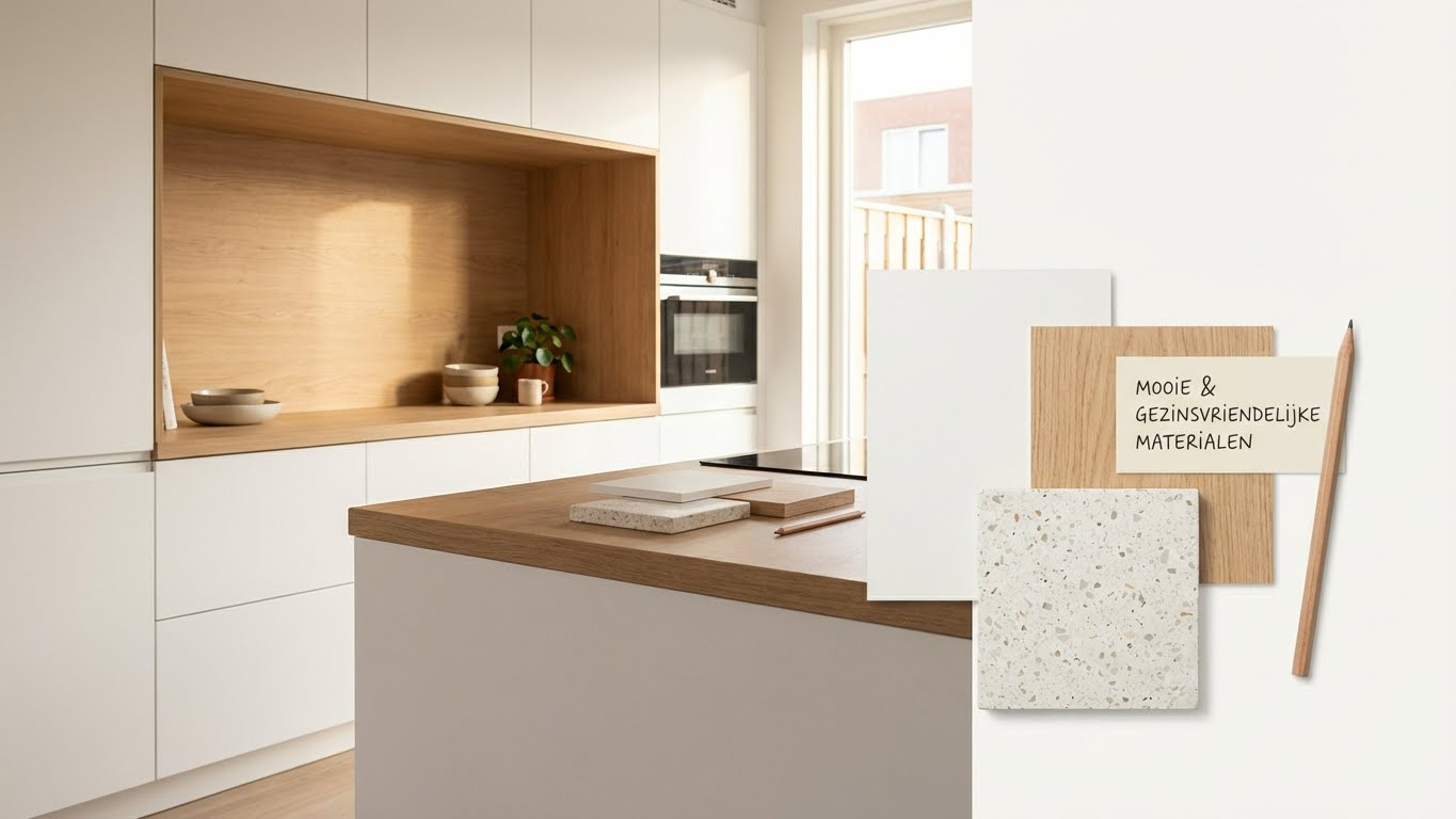 Materialen voor een rustig en gezellig gezinshart keuken in wit en hout